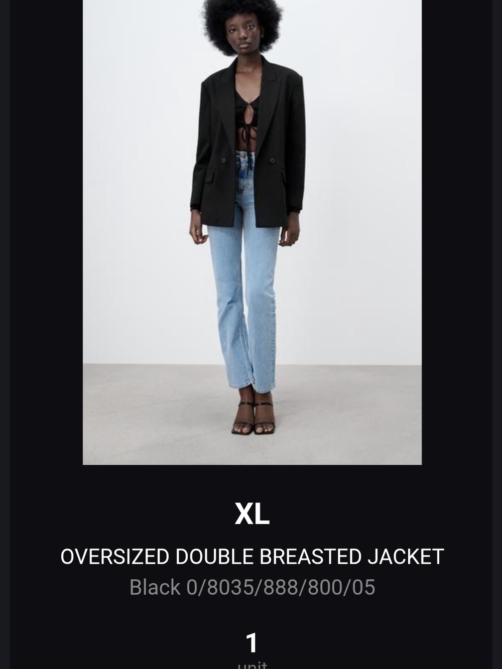 Zara Oversized Double-Breasted Black Blazer Size XL